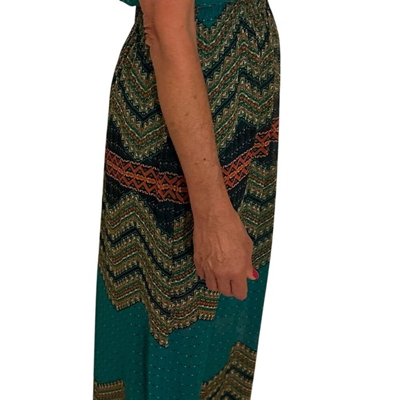 Boho Maxi Dress Teal Green Brown Sleeveless‎ Summer Casual - Picture 6 of 8